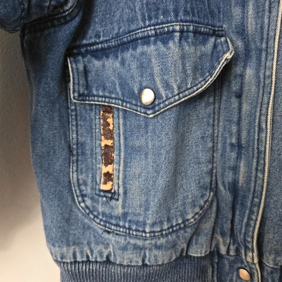 Vtg 90s AKA BAY Puffy Denim Sherpa Lined Mens L Bomber Trucker Jacket Y2K - Picture 7 of 16